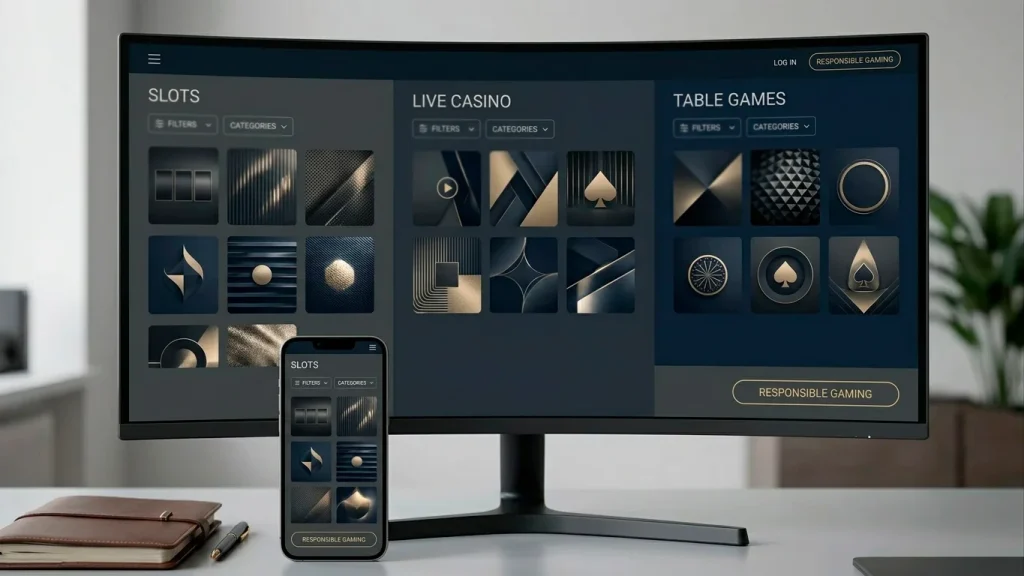 Fitzdares casino games library map covering slots, live casino and table games for UK players