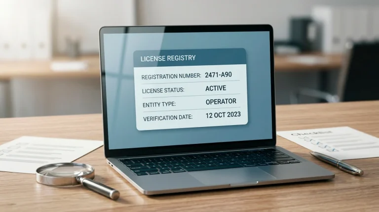Illustration of a public register licence check with account number and status fields